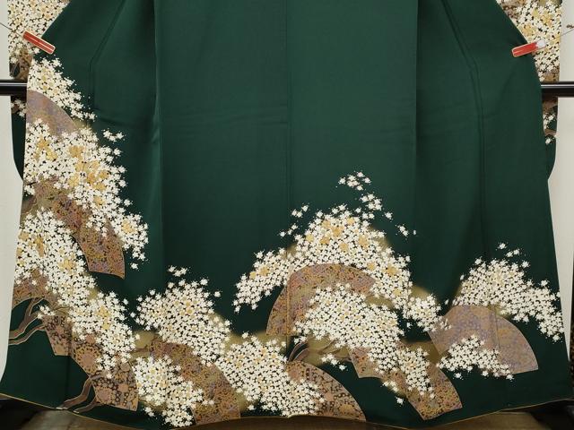 平和屋着物●豪華振袖・長襦袢セット 駒刺繍 地紙枝花文 金彩 正絹 逸品 CABK8042ut