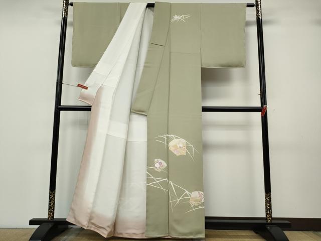 平和屋着物●訪問着 駒刺繍 地紙花蝶文 金彩 正絹 逸品 CABK8059ut