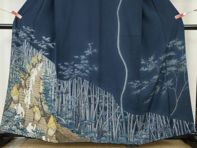 平和屋着物●訪問着 作家物 手描き 松明 人物樹林文 正絹 逸品 CABK8066ut