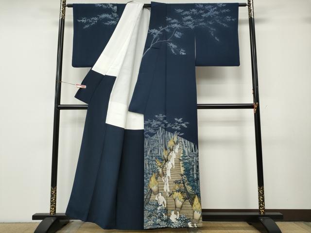 平和屋着物●訪問着 作家物 手描き 松明 人物樹林文 正絹 逸品 CABK8066ut