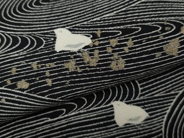 平和屋着物●上質な小紋 立波千鳥文 黒地 金彩 正絹 逸品 CABK8070ut
