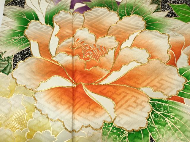 平和屋着物●豪華振袖 駒刺繍 舞花文 暈し染め 金彩 正絹 逸品 CABK8098ut