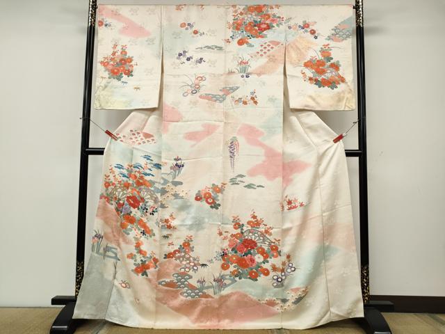 平和屋着物●訪問着 駒刺繍 片輪車花文 暈し染め 金銀彩 正絹 逸品 CABK8103ut
