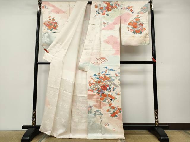 平和屋着物●訪問着 駒刺繍 片輪車花文 暈し染め 金銀彩 正絹 逸品 CABK8103ut
