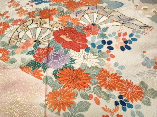 平和屋着物●訪問着 駒刺繍 片輪車花文 暈し染め 金銀彩 正絹 逸品 CABK8103ut