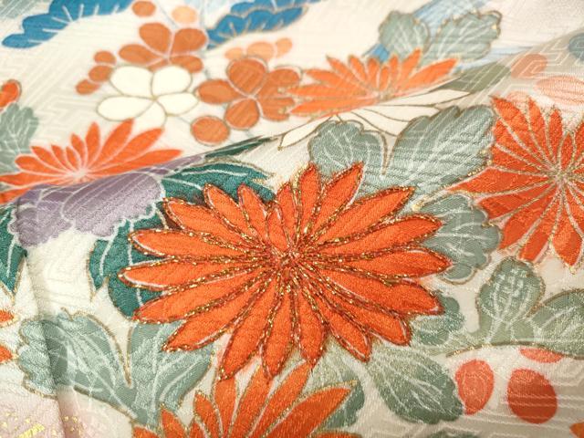 平和屋着物●訪問着 駒刺繍 片輪車花文 暈し染め 金銀彩 正絹 逸品 CABK8103ut