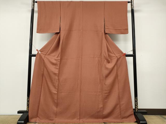 平和屋着物●上質な色無地 紋意匠 真赭色 ロング丈 正絹 逸品 CABK8109ut