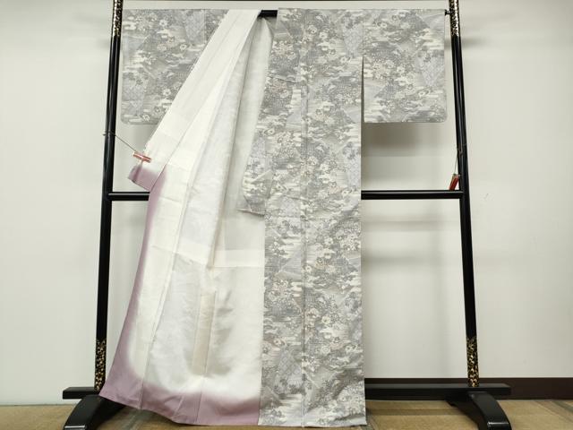 平和屋着物●本場大島紬 白大島 9マルキ 切嵌風景花文 正絹 逸品 CABK8116ut