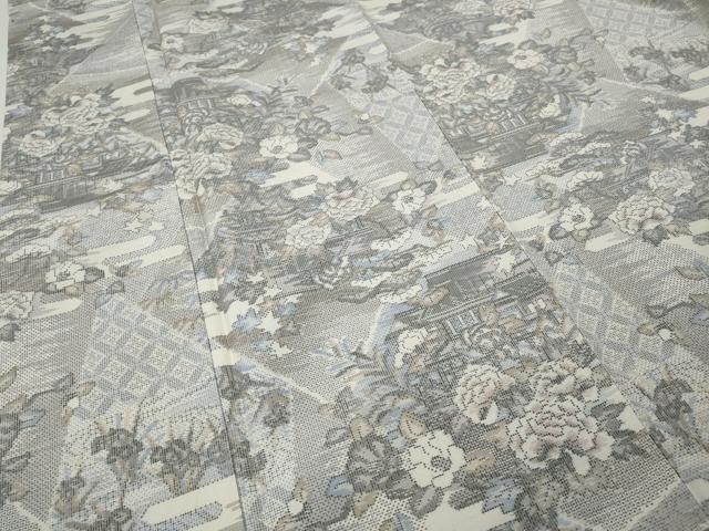 平和屋着物●本場大島紬 白大島 9マルキ 切嵌風景花文 正絹 逸品 CABK8116ut