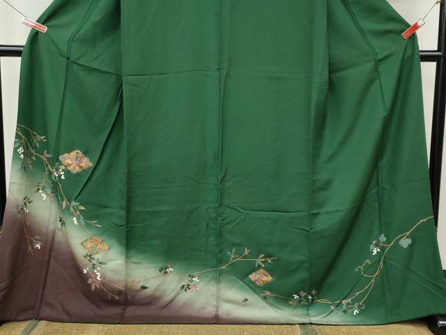 平和屋着物●訪問着 刺繍 向かい鳥南天文 暈し染め 金彩 ロング丈 正絹 逸品 CABK8118ut