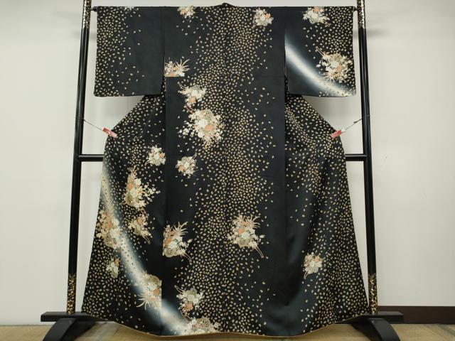 平和屋着物●訪問着 花車文 暈し染め 黒地 金彩 鈴乃屋扱い 正絹 逸品 CABK8126ut
