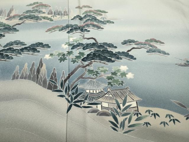 平和屋着物●訪問着 作家物 風景船人物草木文 暈し染め 正絹 逸品 未使用 CABK8129ut