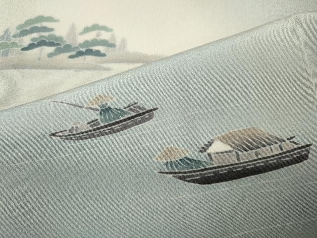 平和屋着物●訪問着 作家物 風景船人物草木文 暈し染め 正絹 逸品 未使用 CABK8129ut