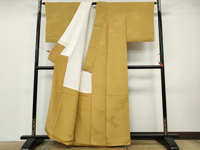 平和屋着物●上質な色無地 雲取り青海波地紋 黃朽葉色 正絹 逸品 CABK8133ut