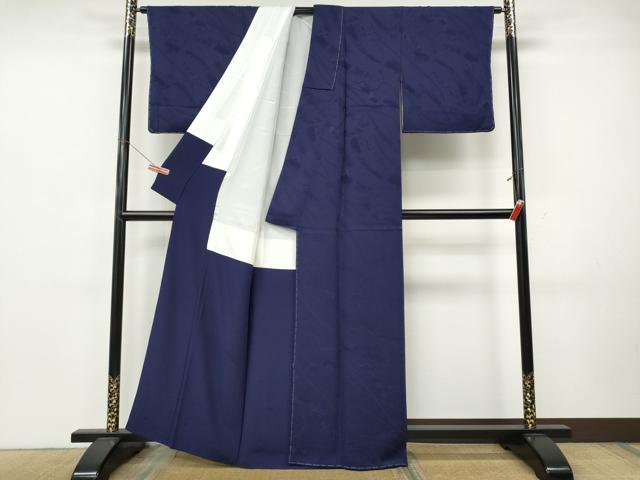 平和屋着物●上質な色無地 熨斗人物花地紋 深紫色 正絹 逸品 CABK8136ut