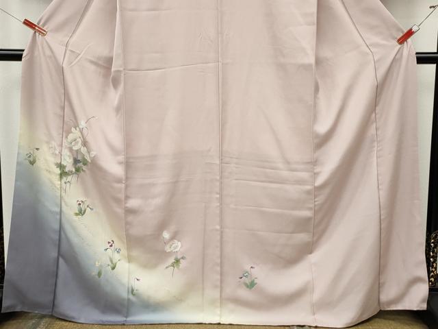 平和屋着物●訪問着 手描き 草花文 暈し染め 金彩 正絹 逸品 CABK8139ut