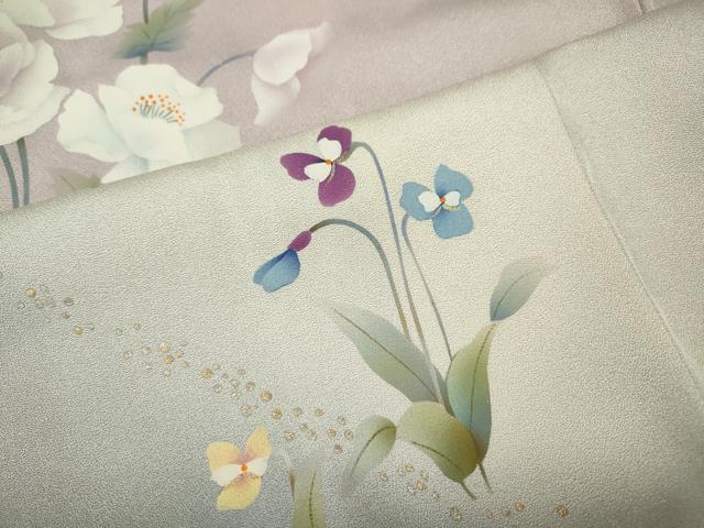 平和屋着物●訪問着 手描き 草花文 暈し染め 金彩 正絹 逸品 CABK8139ut