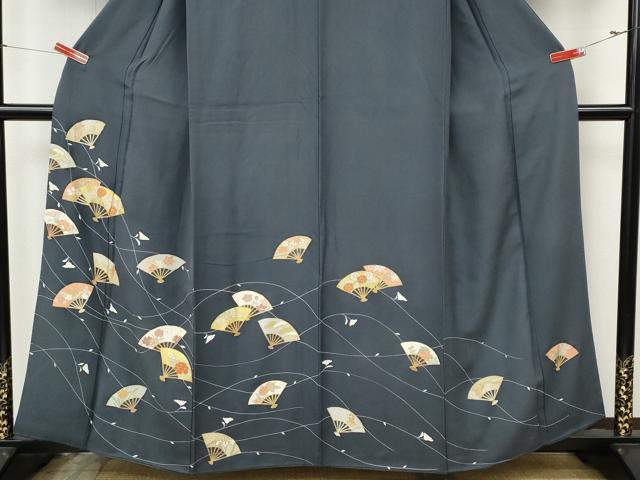 平和屋着物●訪問着 駒刺繍 扇面草花文 金彩 正絹 逸品 CABK8140ut