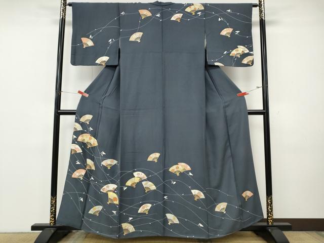 平和屋着物●訪問着 駒刺繍 扇面草花文 金彩 正絹 逸品 CABK8140ut