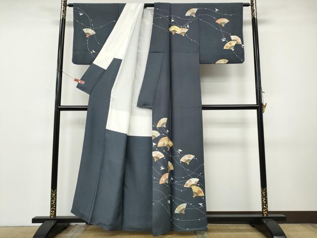 平和屋着物●訪問着 駒刺繍 扇面草花文 金彩 正絹 逸品 CABK8140ut