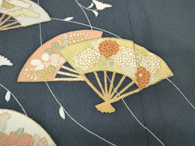 平和屋着物●訪問着 駒刺繍 扇面草花文 金彩 正絹 逸品 CABK8140ut