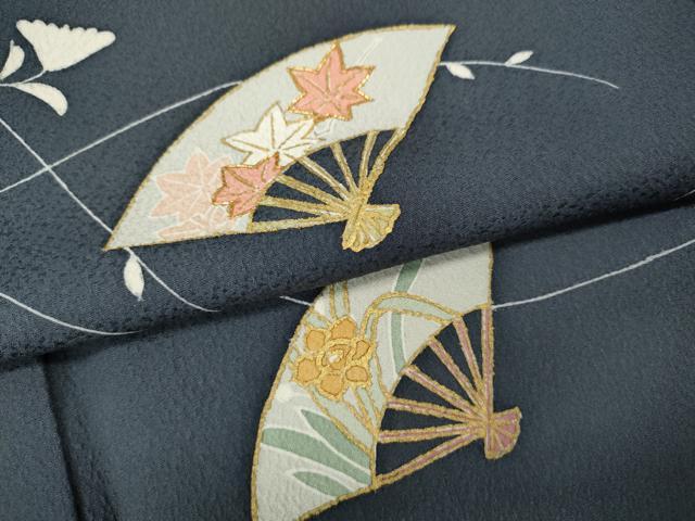 平和屋着物●訪問着 駒刺繍 扇面草花文 金彩 正絹 逸品 CABK8140ut