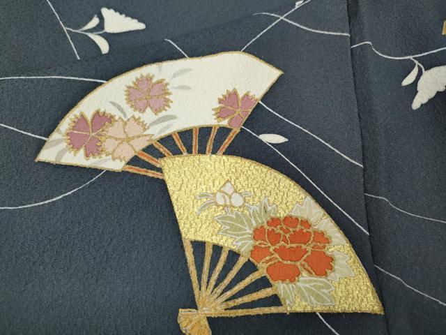 平和屋着物●訪問着 駒刺繍 扇面草花文 金彩 正絹 逸品 CABK8140ut