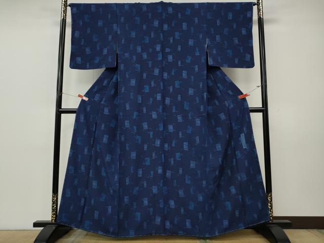 平和屋着物●藍染作家 喜多野良造 小紋 竹 正絹 逸品 CABK8162ut