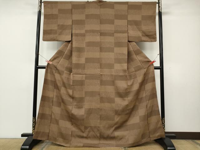 平和屋着物●上質なお召 格子吉祥文 正絹 逸品 CABK8165ut