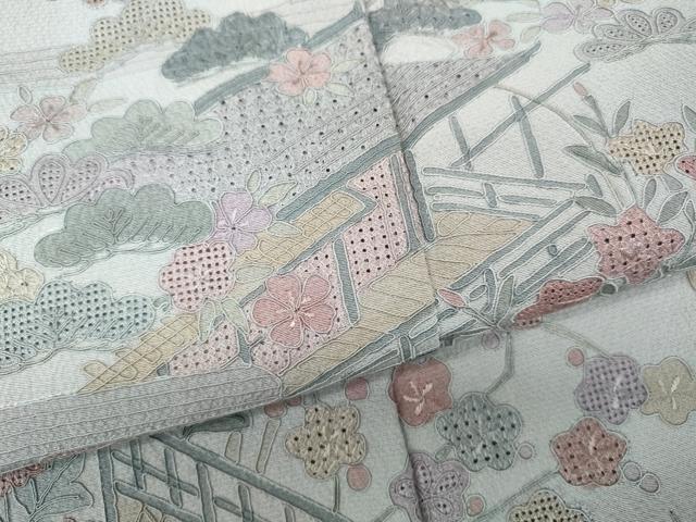 平和屋着物●中国三大刺繍 スワトウ刺繍 汕頭刺繍 総刺繍 訪問着 御所車風景花文 正絹 逸品 未使用 CABK8177ut
