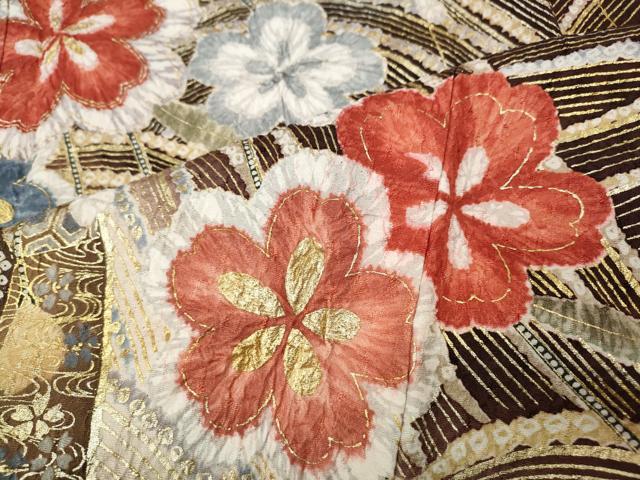 平和屋着物●豪華振袖 絞り 立波枝垂れ花文 暈し染め 金彩 正絹 逸品 CABK8178ut