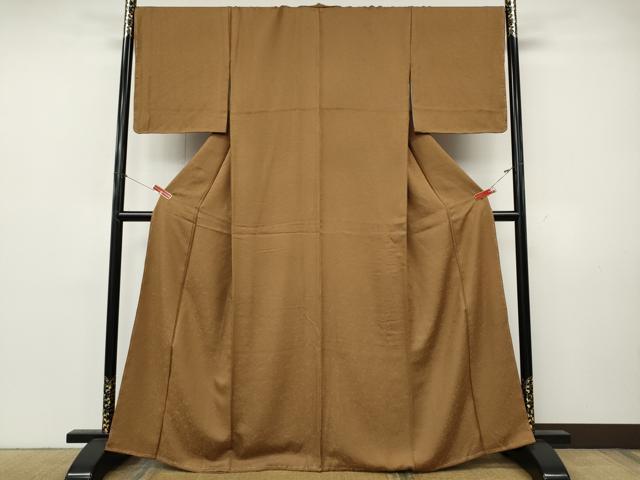 平和屋着物●上質な色無地 草花地紋 枇杷茶色 正絹 逸品 CABK8183ut