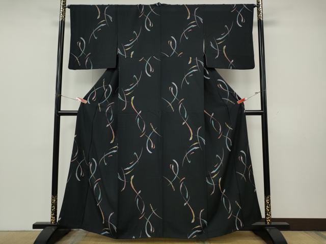 平和屋着物●上質な小紋 吉祥文 黒地 正絹 逸品 CABK8185ut