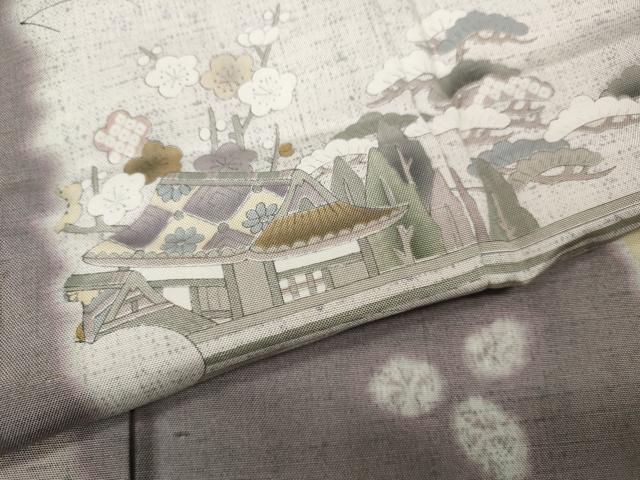 平和屋着物●訪問着 紬地 絞り 風景草花文 正絹 逸品 CABK8193ut