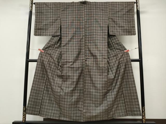 平和屋着物▼本場大島紬 9マルキ 格子柄 正絹 逸品 CABK8199ut