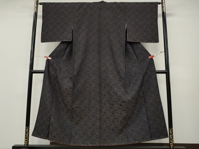 平和屋着物●上質なお召 舞花文 黒地 正絹 逸品 CABK8208ut