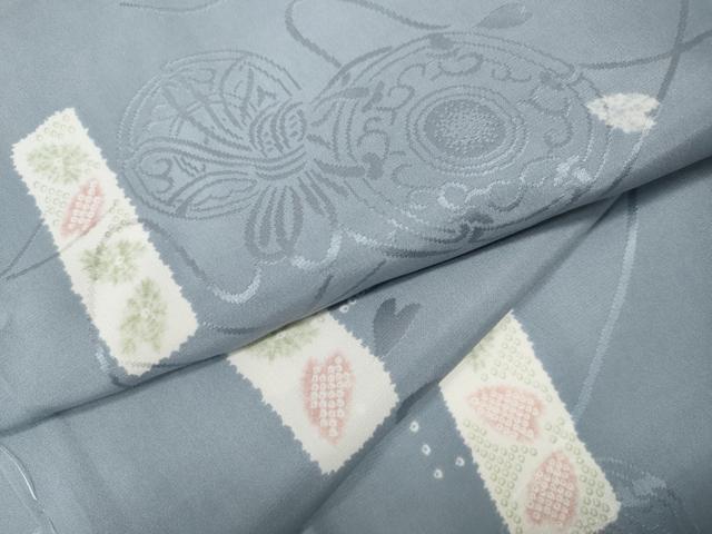 平和屋着物●長襦袢 袷 短冊花文 鼓地紋 正絹 逸品 未使用 CABK8227ut