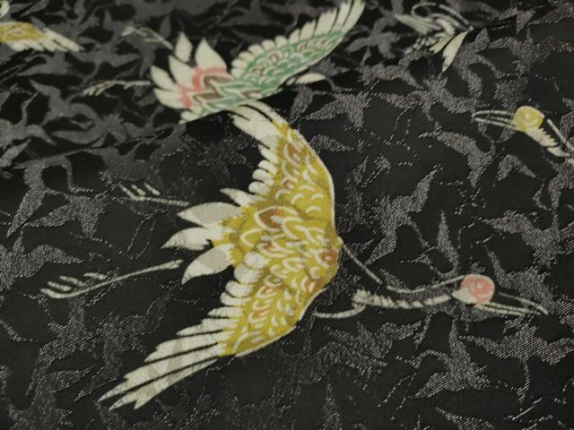 平和屋着物●上質な小紋 型染め 飛鶴文 黒地 銀通し地 正絹 逸品 CABK8243ut