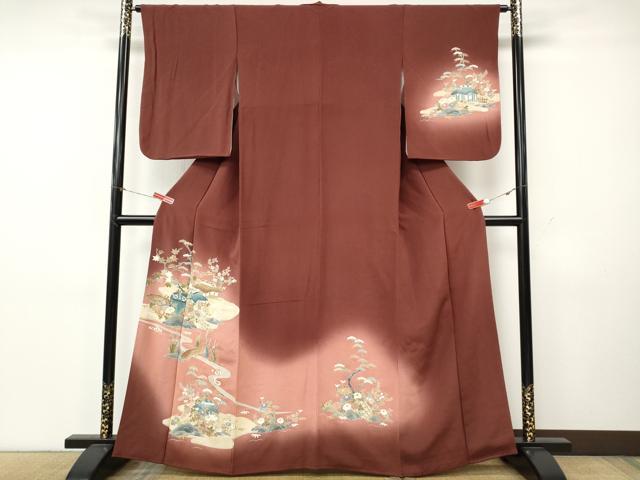 平和屋着物●訪問着 風景草花文 暈し染め 金彩 鬼しぼ縮緬 正絹 逸品 CABK8286ut