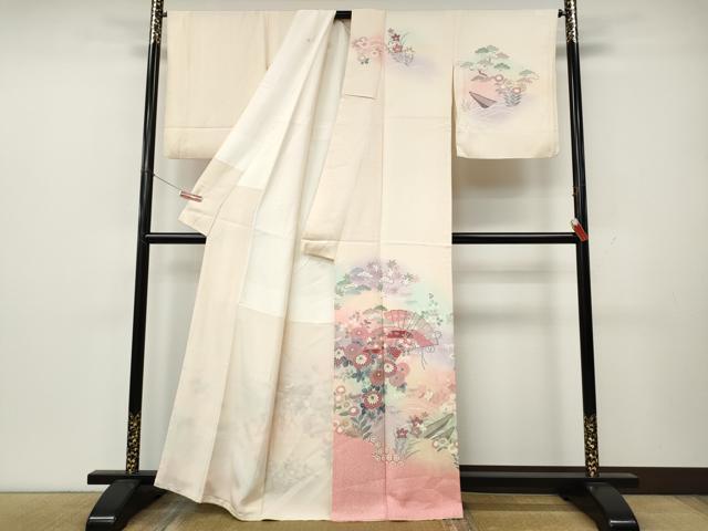 平和屋着物●訪問着 檜扇船花文 暈し染め 金彩 正絹 逸品 CABK8300ut