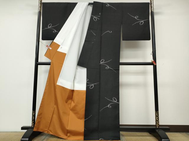 平和屋着物●上質な紬 吉祥文 黒地 正絹 逸品 CABK8301ut