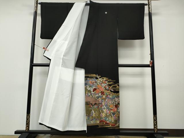 平和屋着物●豪華黒留袖 総刺繍 平安人物花車文 正絹 逸品 CABK8315ut