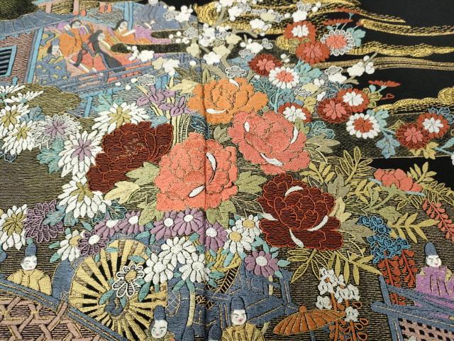 平和屋着物●豪華黒留袖 総刺繍 平安人物花車文 正絹 逸品 CABK8315ut
