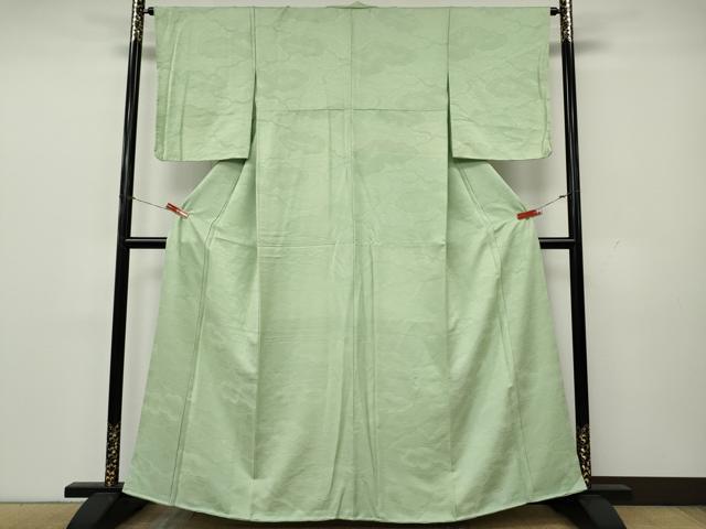 平和屋着物●上質な色無地 雲重ね地紋 薄萌葱色 正絹 逸品 未使用 CABK8324ut