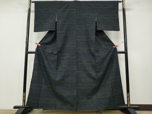平和屋着物●結城紬 100亀甲 横段吉祥文 正絹 逸品 CABK8333ut