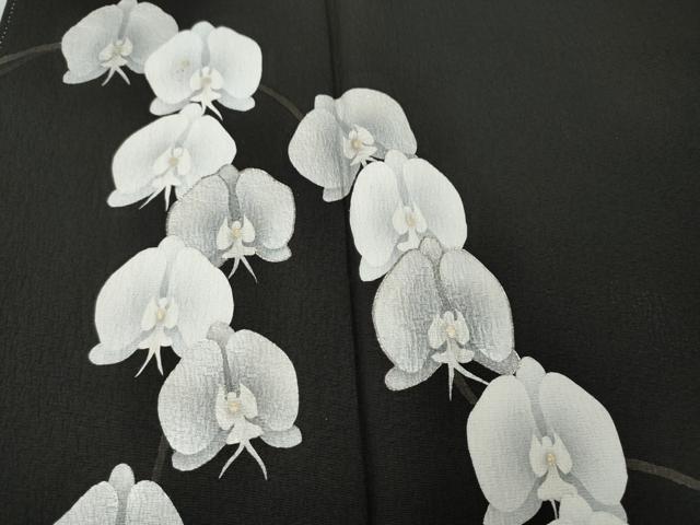 平和屋着物●日本舞踊家 岩井流宗元 岩井友見 訪問着 駒刺繍 胡蝶蘭 黒地 正絹 逸品 CABK8342ut