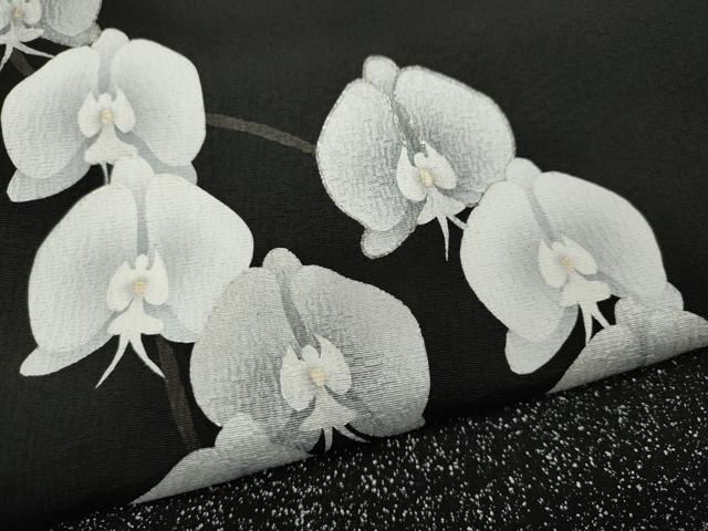 平和屋着物●日本舞踊家 岩井流宗元 岩井友見 訪問着 駒刺繍 胡蝶蘭 黒地 正絹 逸品 CABK8342ut