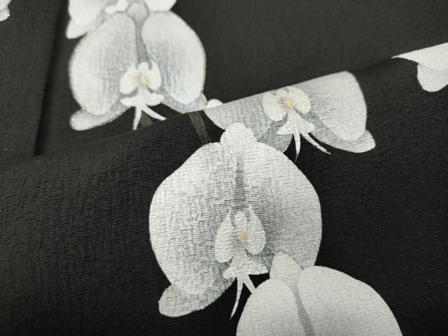 平和屋着物●日本舞踊家 岩井流宗元 岩井友見 訪問着 駒刺繍 胡蝶蘭 黒地 正絹 逸品 CABK8342ut