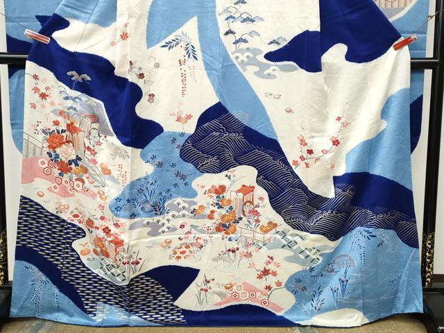 平和屋着物●豪華振袖 駒刺繍 御所車鴛鴦花文 金彩 高島屋扱い 正絹 逸品 CABK8361ut