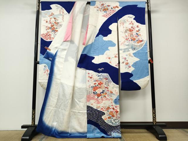 平和屋着物●豪華振袖 駒刺繍 御所車鴛鴦花文 金彩 高島屋扱い 正絹 逸品 CABK8361ut